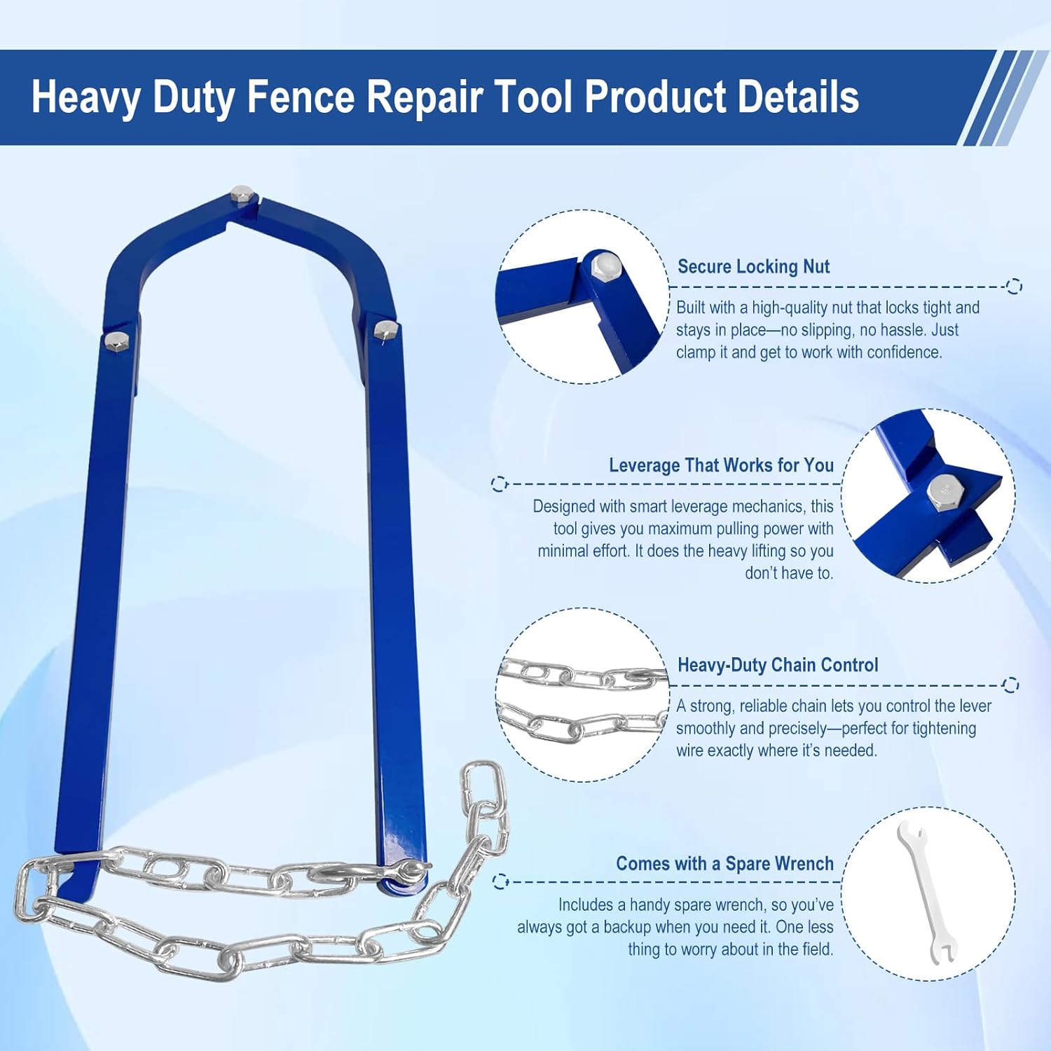 Updated Heavy Duty Fence Repair Tool, Fence Stretcher Tool for Tightening and Restoring Barbed Wire, Electric Fence, Horse Fence, Mesh Fencing, Fence Stretcher-Fence Repair for Ranch,Farm, Garden Use.