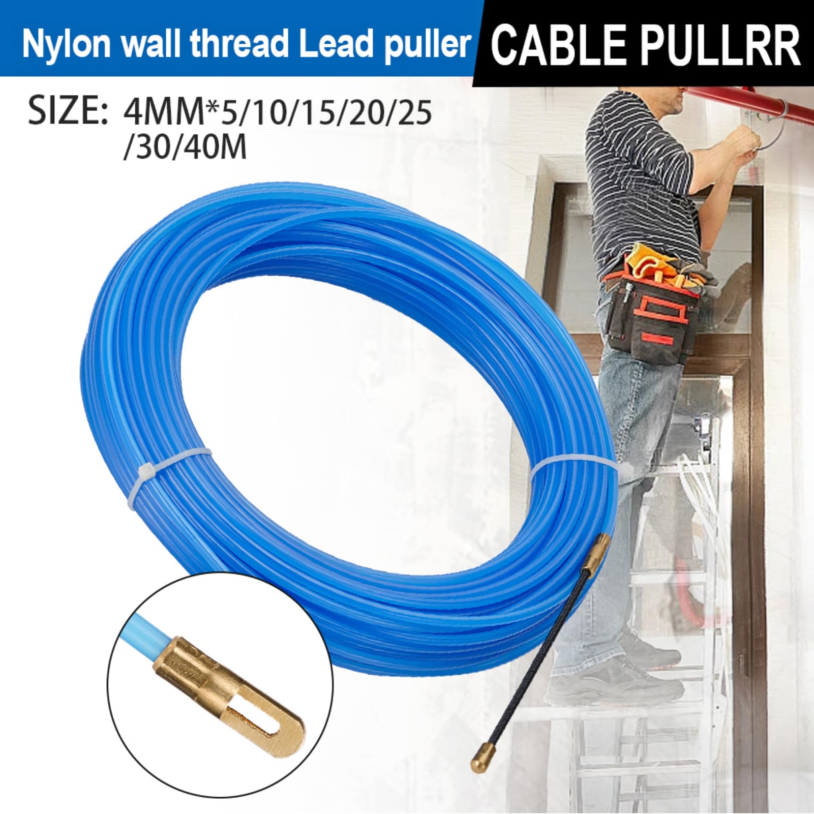 MuisTa 4 mm Tire Fils Electrique,Extracteur CâBle Ruban Poisson,Extracteur de fil électrique en nylon de pour électricien,Aiguille Electricien,Fish Tape Cable Puller(50 m, bleu)