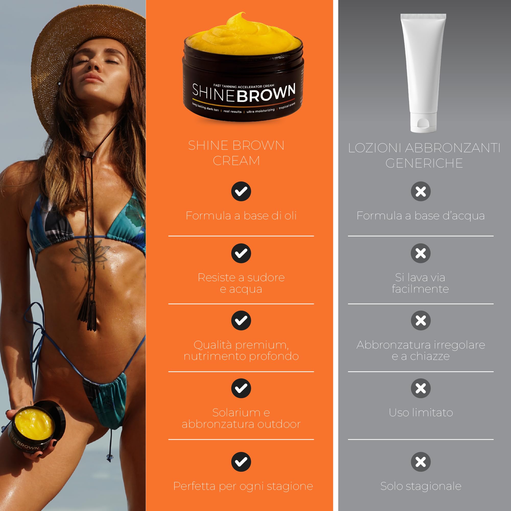 BYROKKO Shine Brown Crema Abbronzante (210 ml), Acceleratore Abbronzatura Naturale, Abbronzante Corpo con Ingredienti Selezionati, Olio Abbronzante per Sole e Lettini Solari