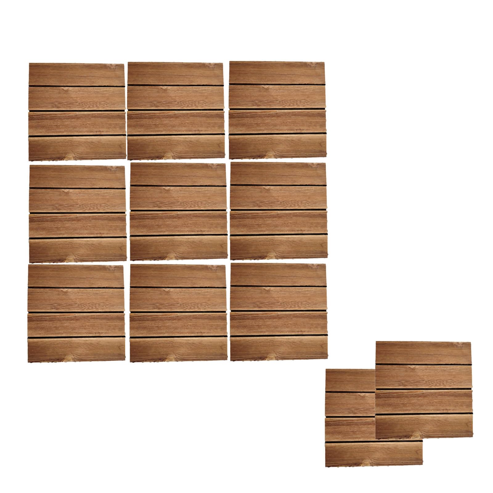 Lot de 11 Dalles en Bois, Caillebotis Bois Exterieur avec Système D'emboîtement à Découper Individuellement Système de Grille de Drainage Revêtement de Sol Extérieur Intérieur A1