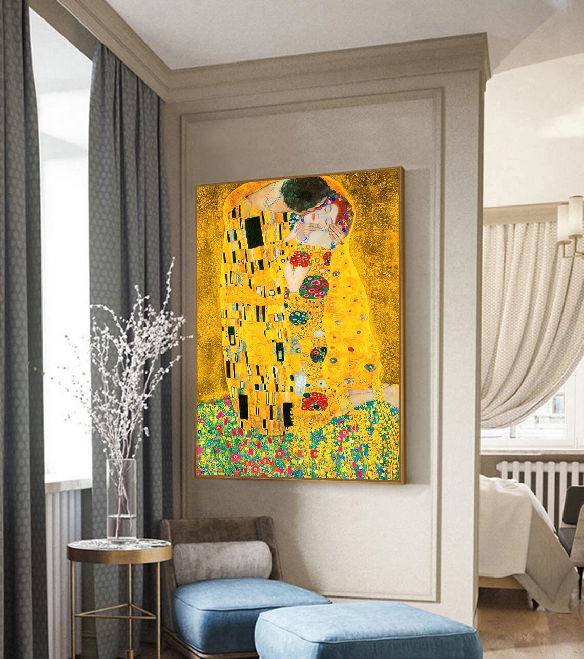 VERRE ART Printed Framed Canvas Painting for Home Decor Office Wall Studio Wall Living Room Decoration (45x60inch Wooden Floater) - GUSTAV KLIMT KISS