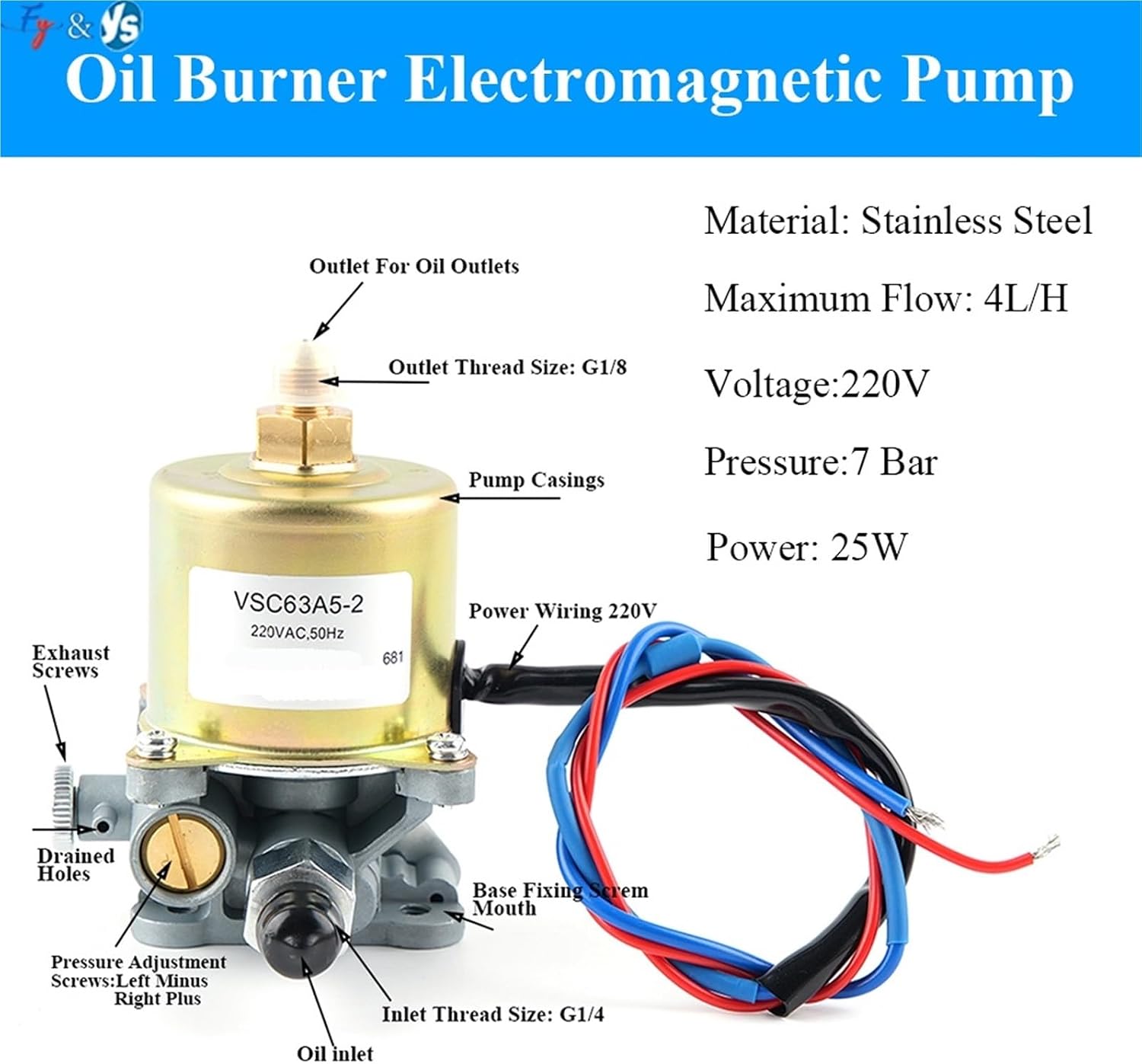 VSC63A5 Methanol Electromagnetic Pump Oil Burner Pump Diesel Stove Pump Diesel Oil Waste Oil Burner Accessories