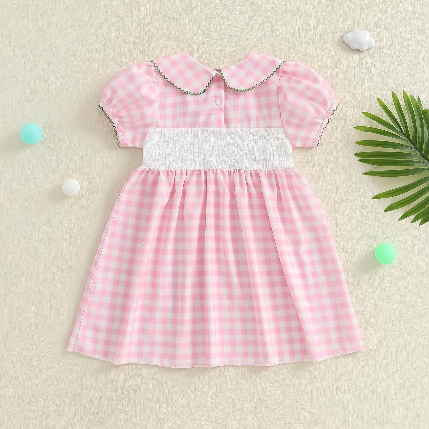 Kids Girls Golf Outfit Toddler Girl Smocked Golf Dress Puff Short Sleeve Summer Pink Gingham Athletic Dresses