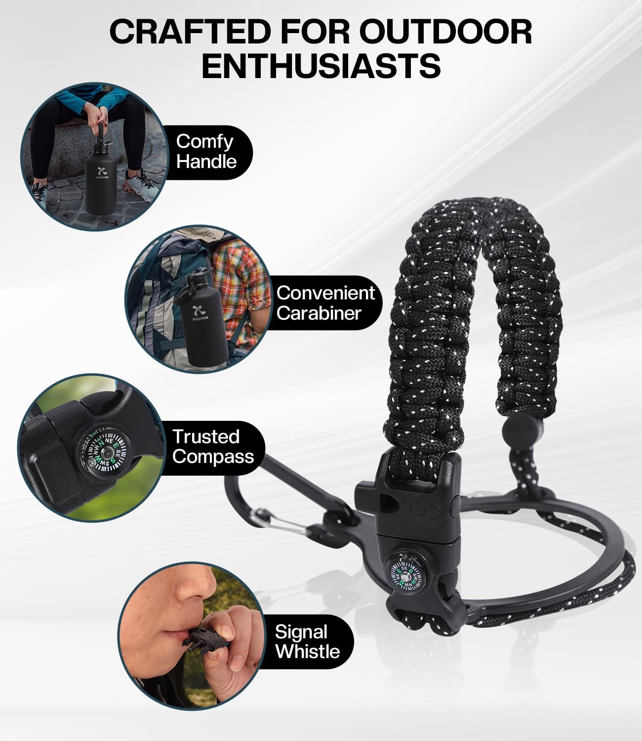 1 Gallon Water Bottle Insulated(COLD for 36 Hrs), Non-BPA & Leak Proof, 128 oz Sports Stainless Steel Water Jug Large with Paracord Handle, Straw & Spout Lid, Magic Black - Image 4