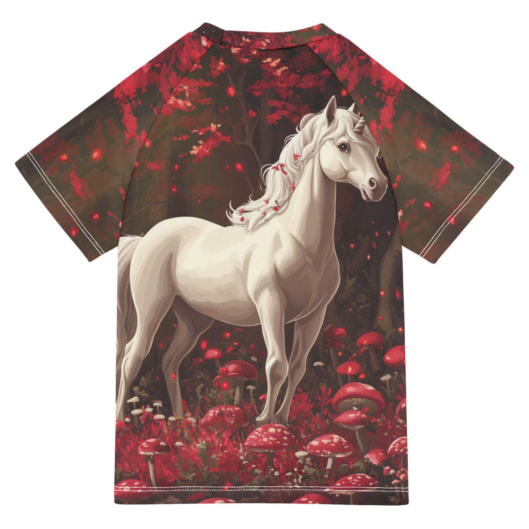 Robust Unicorns Burgundy Girls Bathing Suit Sun Protection Kids Rash Guard Swimsuit Girls Swimwears Summer Clothes for Toddler Boy 5-6T