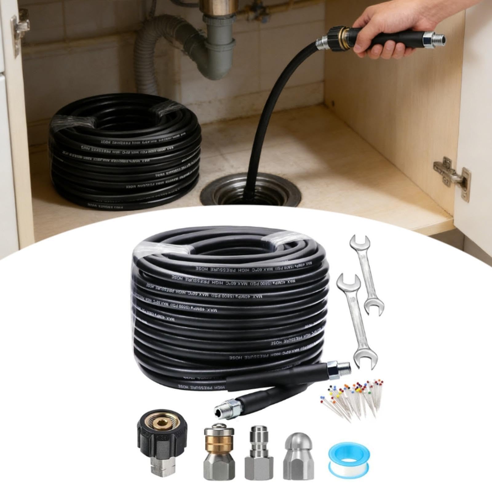 Kit per La Pulizia degli Scarichi, Accessori per Il Lavaggio Auto, Pulizia di Patio, Versatile, Impermeabile, per Uso Esterno, Stile J