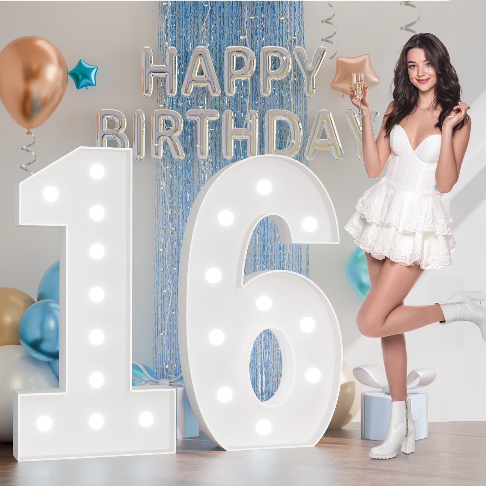 Photo 1 of 16 Marquee Numbers 4 Feet Tall: Large 16 Light Up Numbers for Party Cardboard Sign Foam Board Party Backdrop