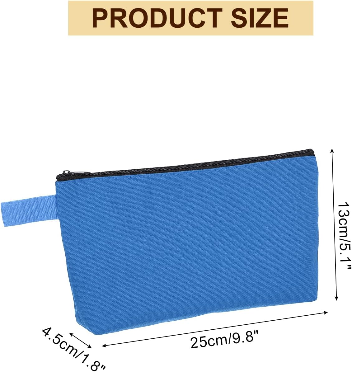 uxcell Canvas Makeup Bags, 10 Pcs Travel Cosmetic Bags Bulk, Multipurpose Plain Toiletry Zipper Pouches Blank DIY Craft Bags Pencil Bag for Women Teens, Sky Blue - Image 2