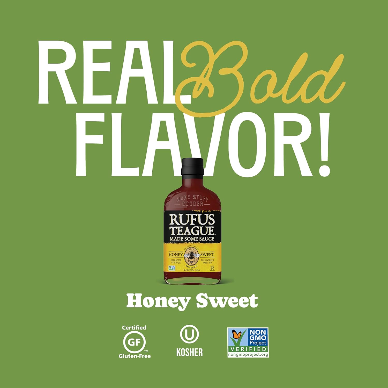 Rufus Teague Honey Sweet BBQ Sauce, 6 Pack Size, Premium Barbecue Sauces with Natural Ingredients, Award-Winning Bold Flavor, Gluten-Free, Non-GMO, 15.25 oz - Image 4