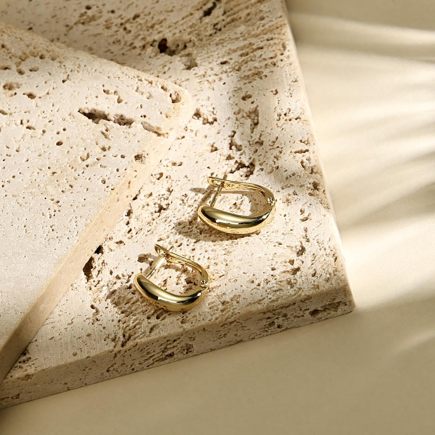 Gold Hoop Earrings for Women, 18k Gold Plated Lightweight Hypoallergenic Jewelry for Women U Shaped Teardrop Earrings - Image 6