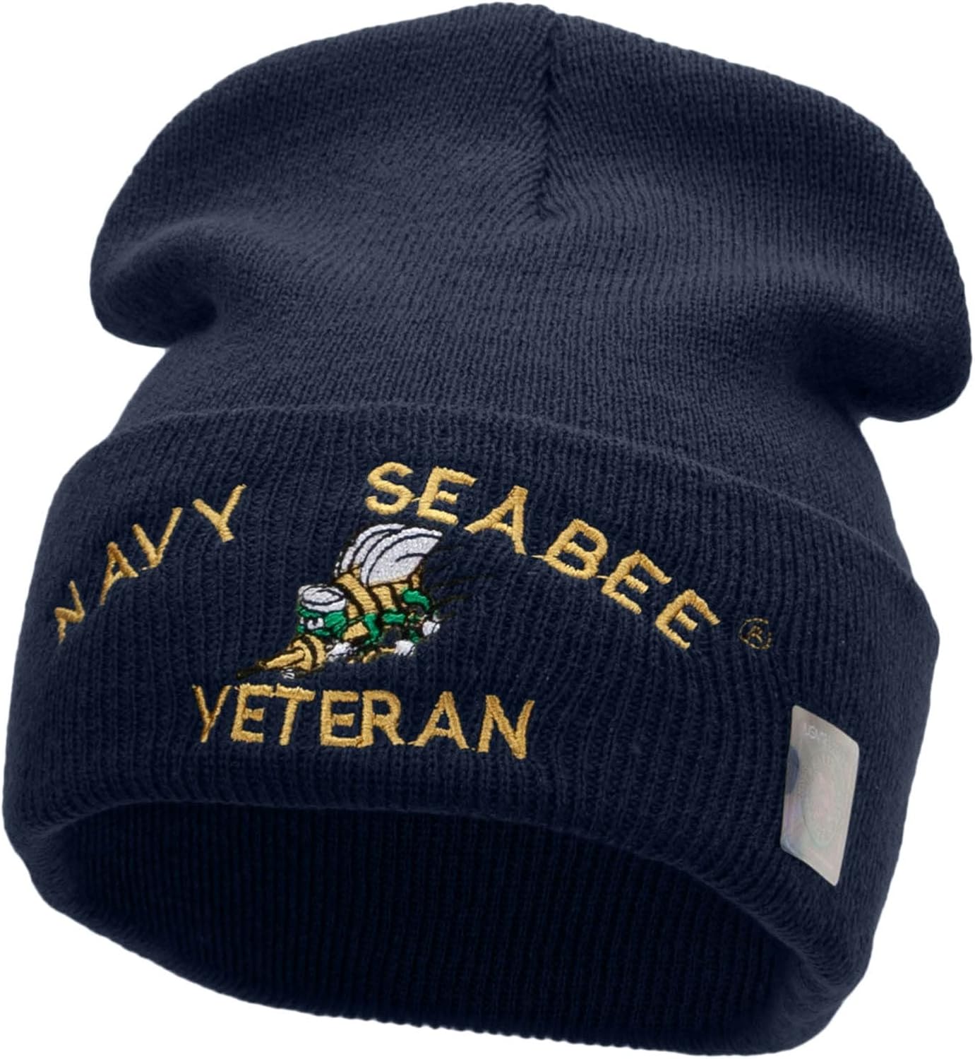 US Navy Seabee Veteran Military Embroidered Long Beanie Made in USA