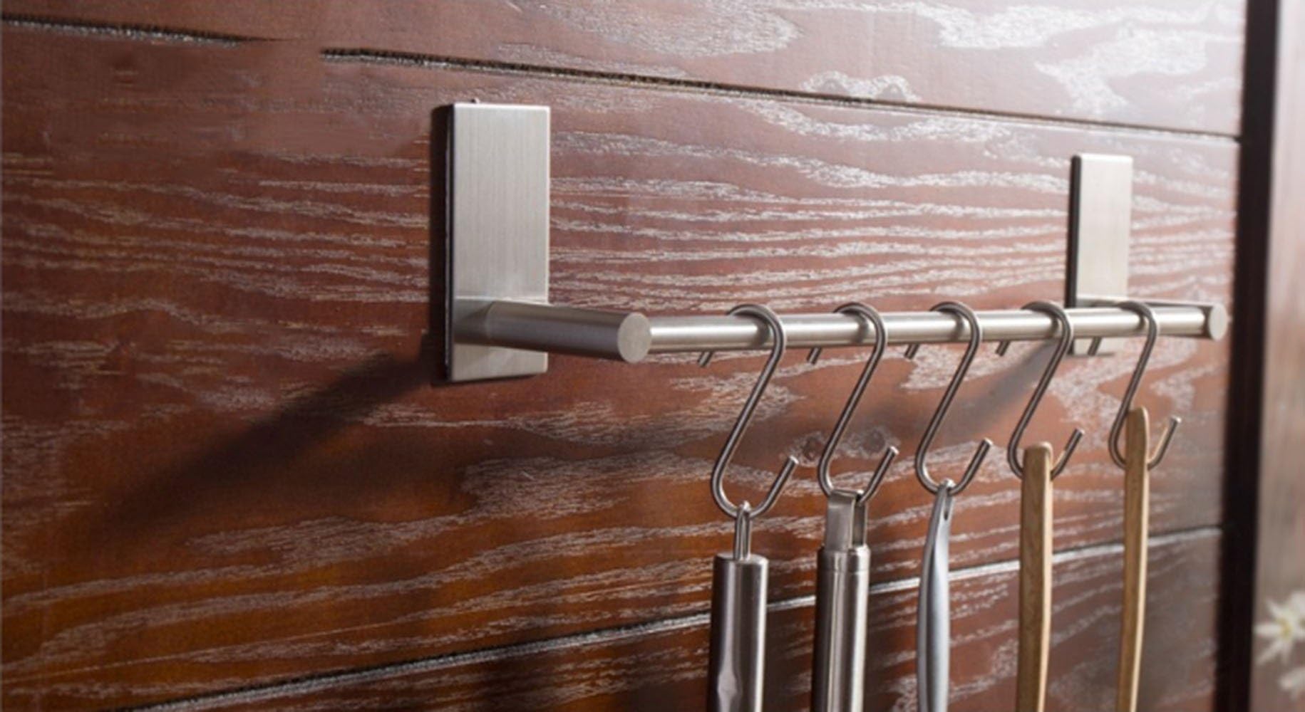 GUOYI304 Stainless Steel Towel Bar 3M Self Adhesive Brushed Version Bath Wall Shelf Rack Hanging Towel Sticky Hanger for Bathroom and Kitchen (40cm)