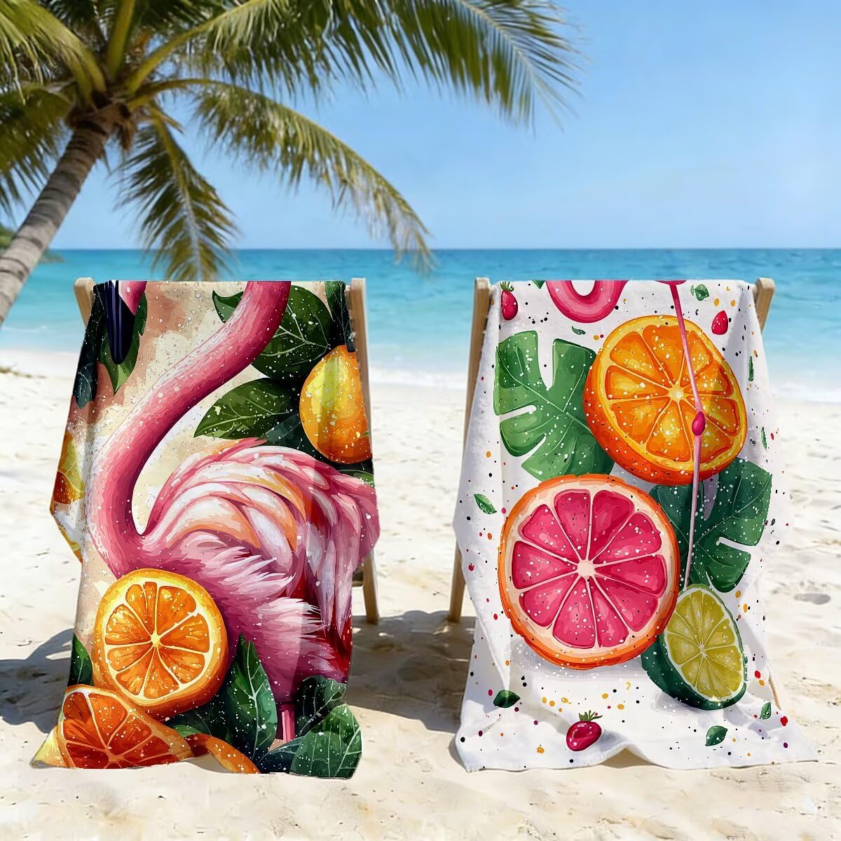 Juego de 2 Toalla Playa Grande 80x160 cm, Secado Rapido Toalla Microfibra Gimnasio, Antiarena Toallas de Playa flamencos, Grande Ligera Compacta Toallas Microfibra Mujer Hombre para Yoga Viaje -4720