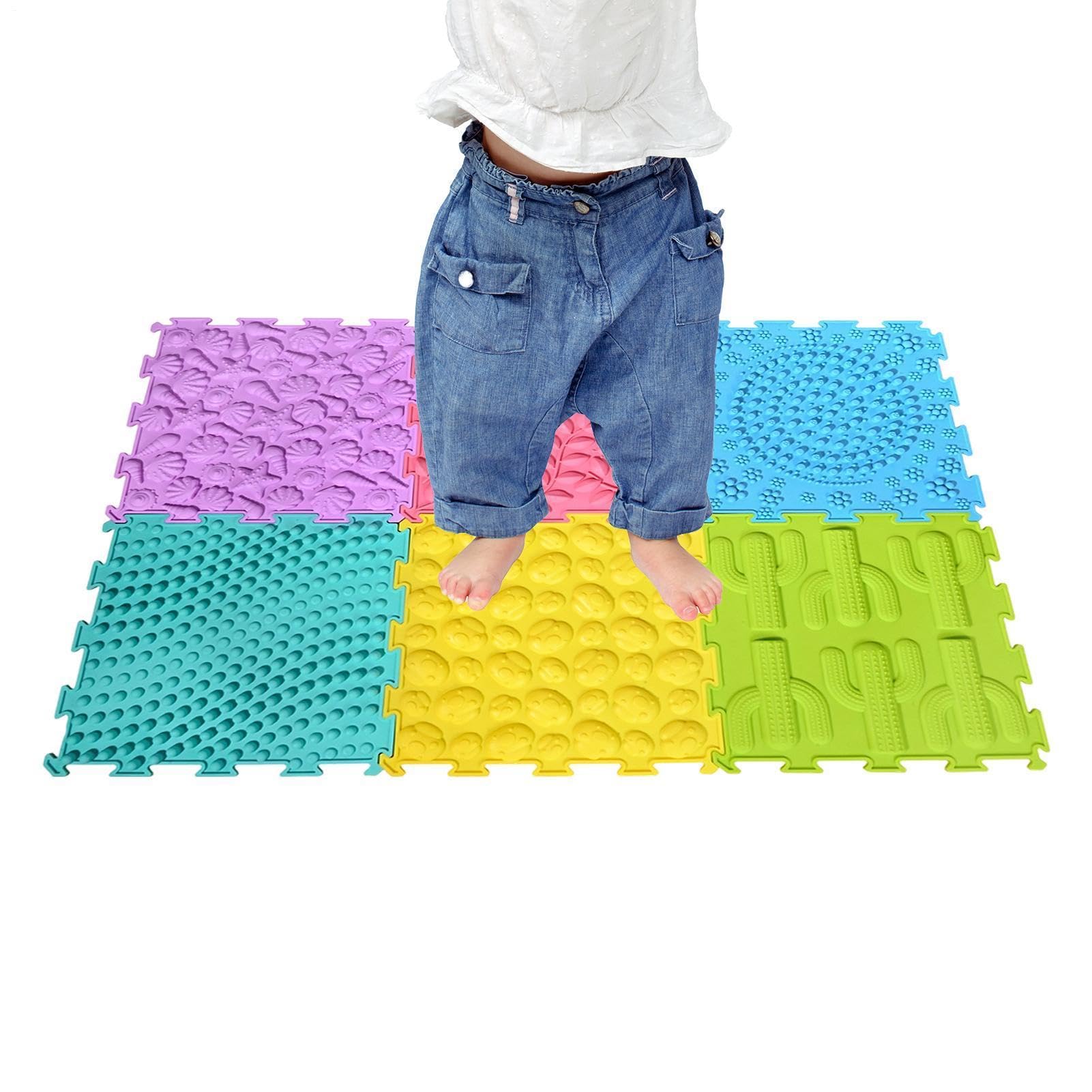 Sensory Mats Textured Silicone Soft Anti Slip Puzzle Play Pads Set | 24x24x0.7 cm Size Sensory Mats Provide Tactile Stimulation Promoting Active Brain Development Loops In Growing