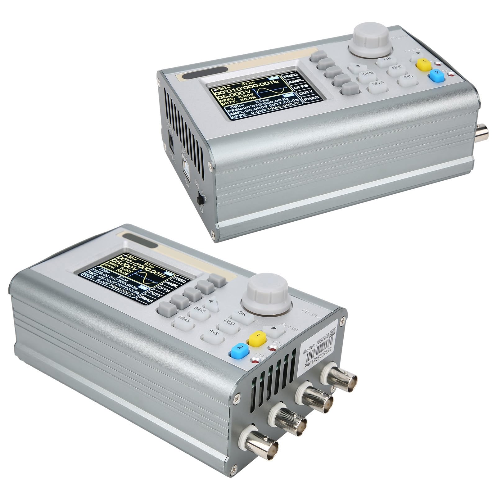 FTVOGUE JDS2900 Generador de Forma de Onda Arbitraria de Doble Canal de 60 MHz Función DDS Fuente de Señal de Pulso con LCD TFT de 2,4 Pulgadas para Investigación de Laboratorio E (Enchufe de la UE)