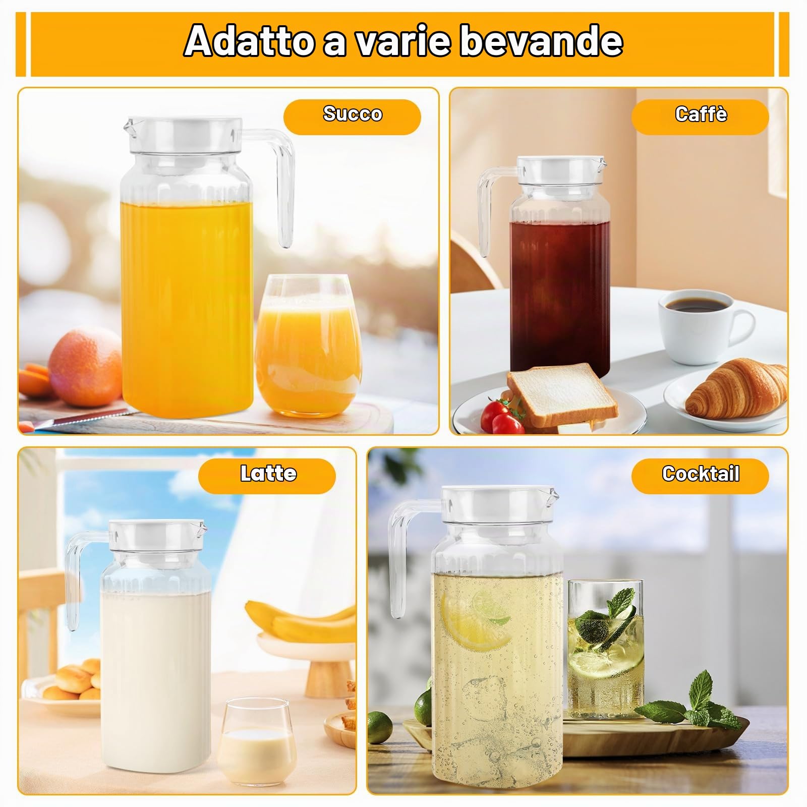 2 Brocca Acqua 900 ML, Caraffa Plastica con Coperchio E Manico, Brocche D'acqua Senza Bpa, Brocche In Plastica per Bevande Fai da Te, Succhi di Frutta, Tè, Latte, Caraffa, Caraffa, Latte