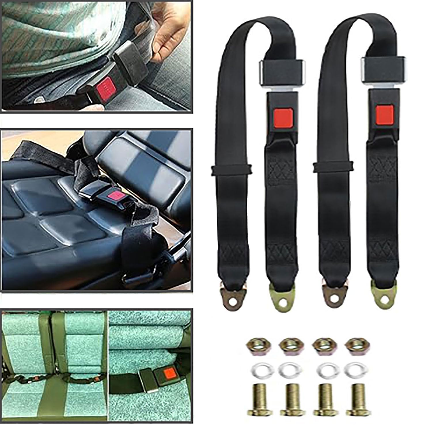2 Pack Universal Adjustable Seat Belt 2 Point Adjustable Safety Harness Single Double Seat Belt Black