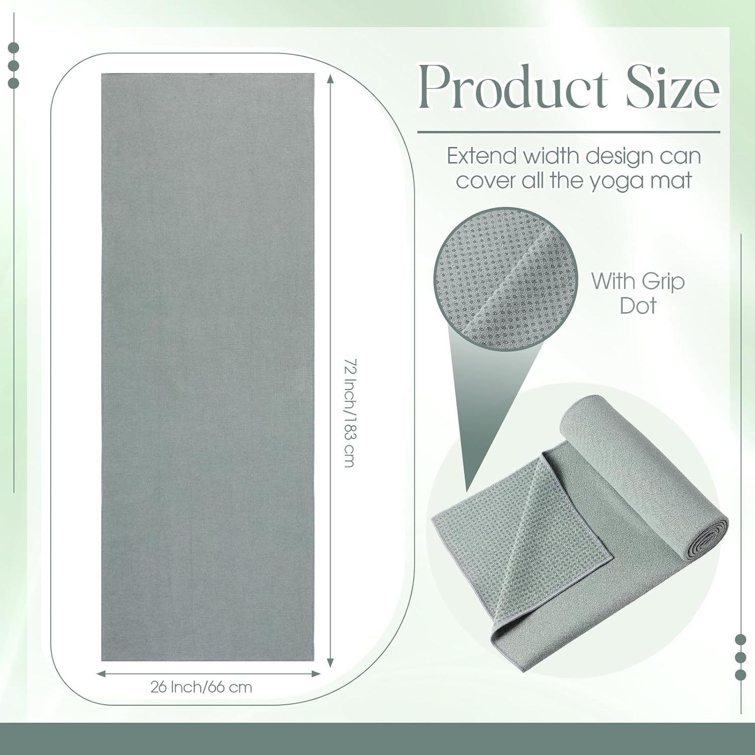 3 Pack Hot Yoga Towel Non Slip 72" x 26" Extra Large Microfiber Yoga Mat Towel with Grip Dot Absorbent Sweat Anti-Slip Mat Cover for Pilates Fitness (Morandi Pink Blue Green)