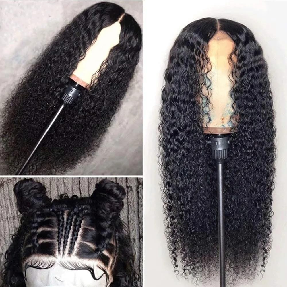 4x4 Kinky Curly Lace Front Human Hair Wig For Black Women With Baby Hair Hd Transparent Lace Frontal Wigs Pre Plucked Brazilian Virgin Wigs Natural Black Color 180% Density 30 Inch - Image 3