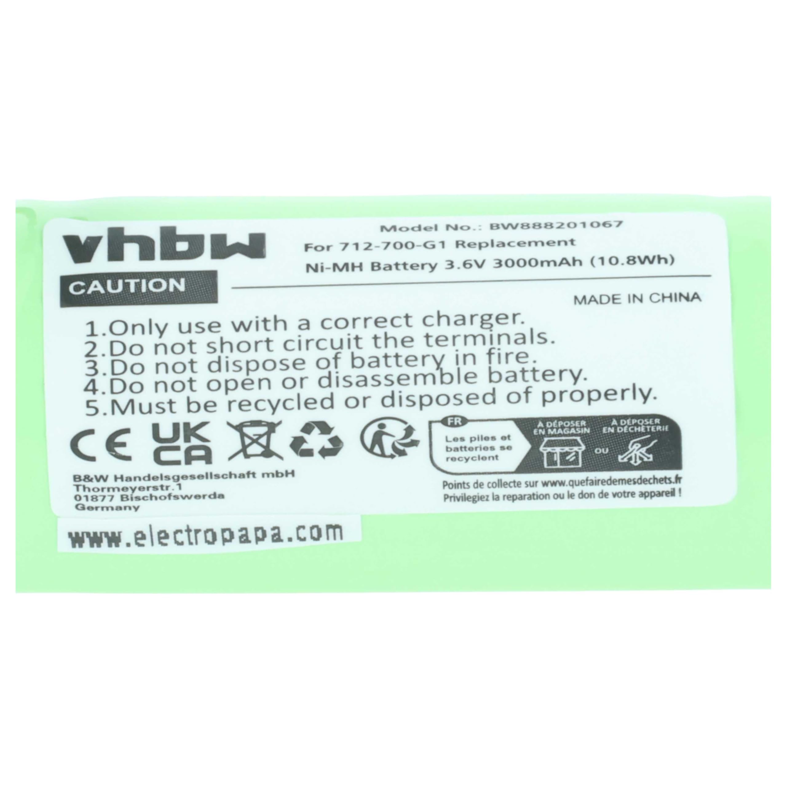 vhbw batteria compatibile con INFICON D-TEK Select 712-202-G1 dispositivo di misurazione (3000mAh, 3,6V, NiMH)