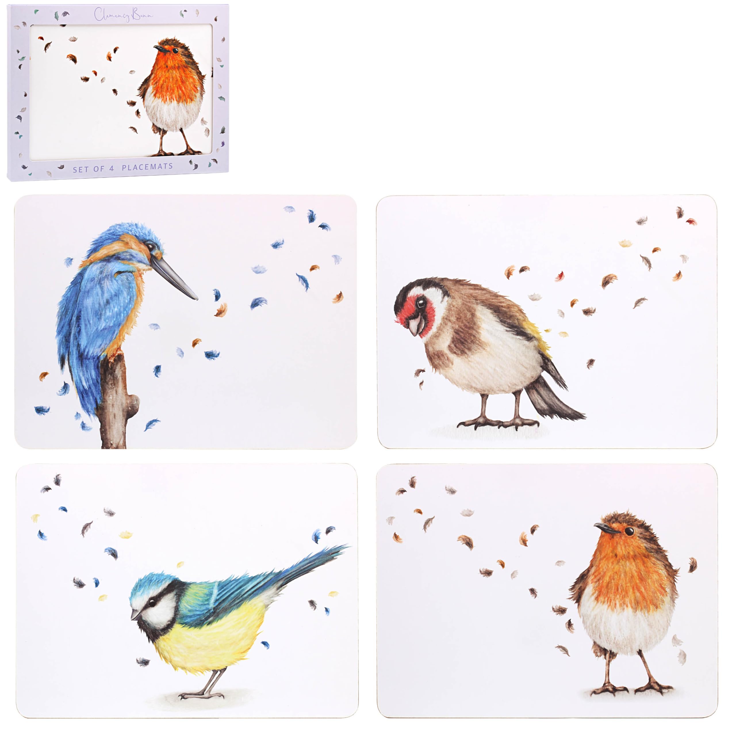 The Leonardo Collection Clemency Bunn Christmas British Birds Placemats Set 4 For Dining | Easy Clean Non Slip Place Mats For Dinner Plates & Table Décor | Durable Table Mats For Home & Kitchen