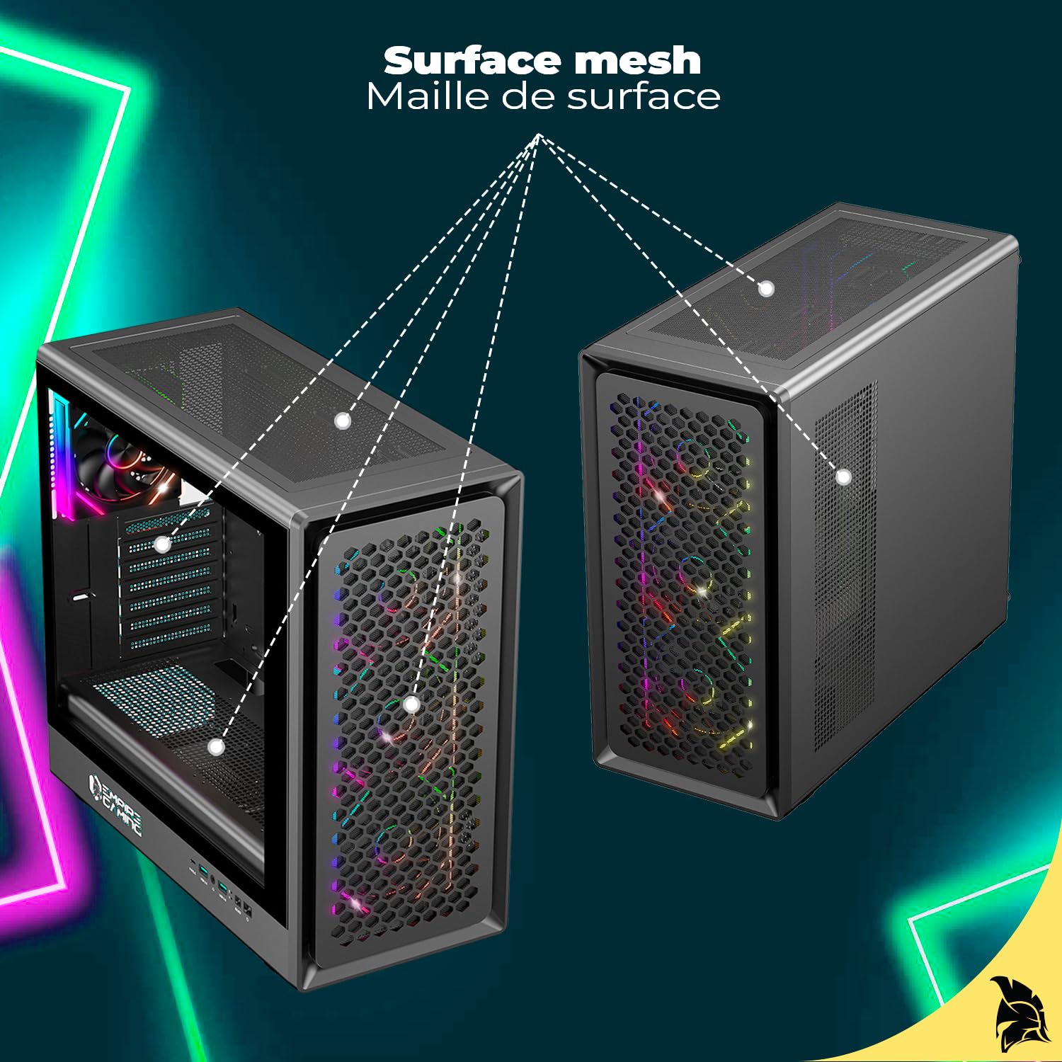 EMPIRE GAMING EC257 Case PC Gaming Mid Tower ATX/mATX/ITX, Frontale Mesh Airflow, 4 Ventole ARGB 120 mm Preinstallate con HUB PWM, Vetro Temperato, GPU 420 mm, Watercooling 360 mm，USB C