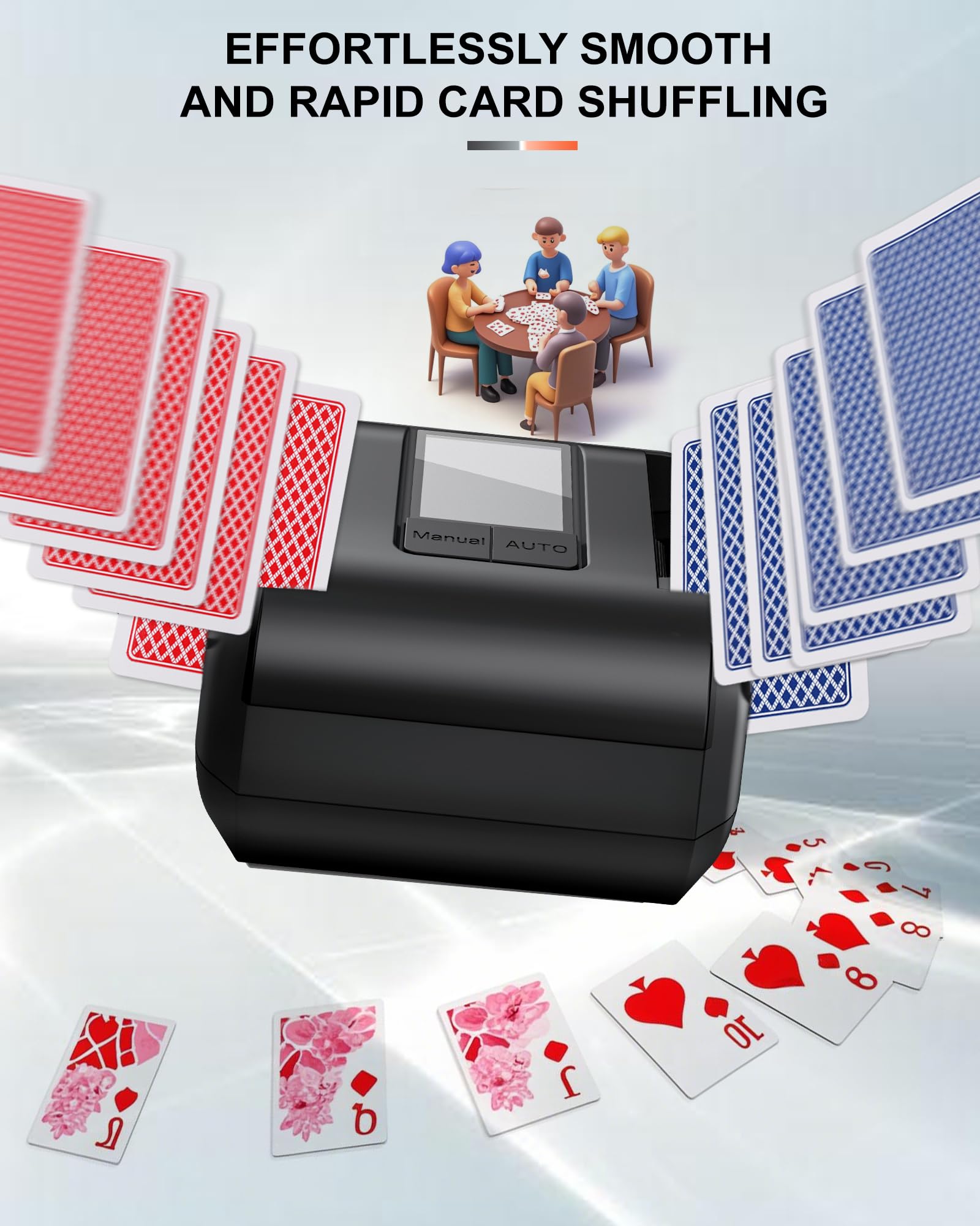 Automatyczny elektryczny tasownik kart 1-2 talie tryb AUTO/ręczny akumulator 2000 mAh USB-C poker Blackjack UNO Texas Hold'em