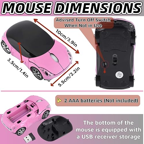 Miniatura 3 de Ratón inalámbrico rosa, mini mouse para computadora de automóvil, 1600 DPI 2.4G inalámbrico con receptor USB, mouse inalámbrico para computadora