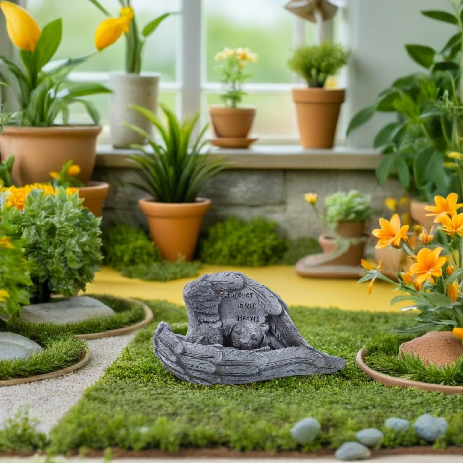 Tofficu Statua Commemorativa Cane Resistente alle Intemperie con Decorazione Alata in Resina Facile da Installare e Mantenere per Giardino Esterno Decorazione Commemorativa per Animali