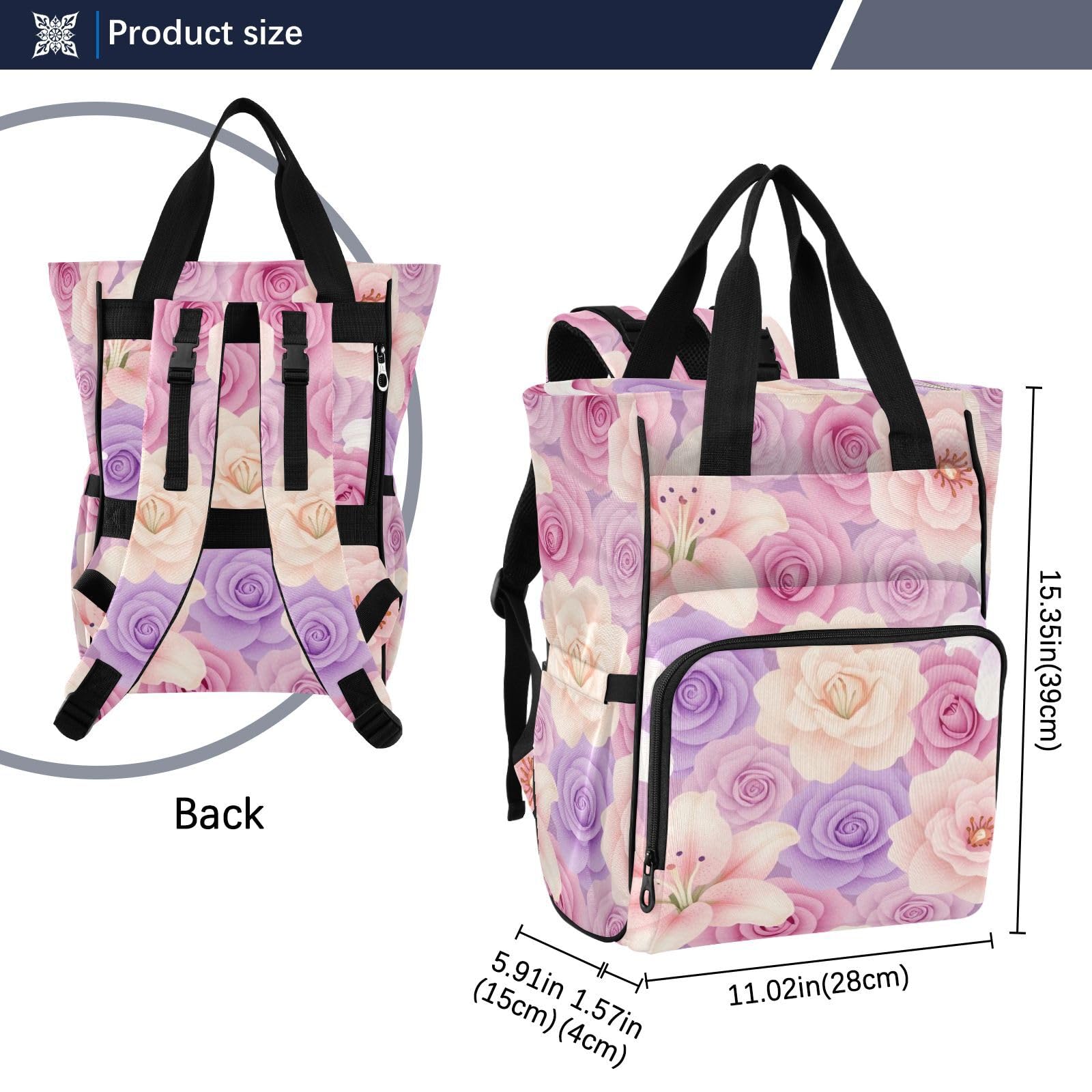Zaino per pannolini Rosa Bianco e Rose Viola
