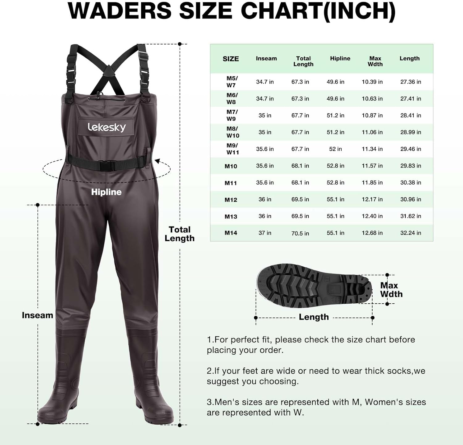 Lekesky Unisex Fishing Waders 2-Ply Nylon/PVC Chest Waders for Men, Waterproof Fishing Hunting Waders