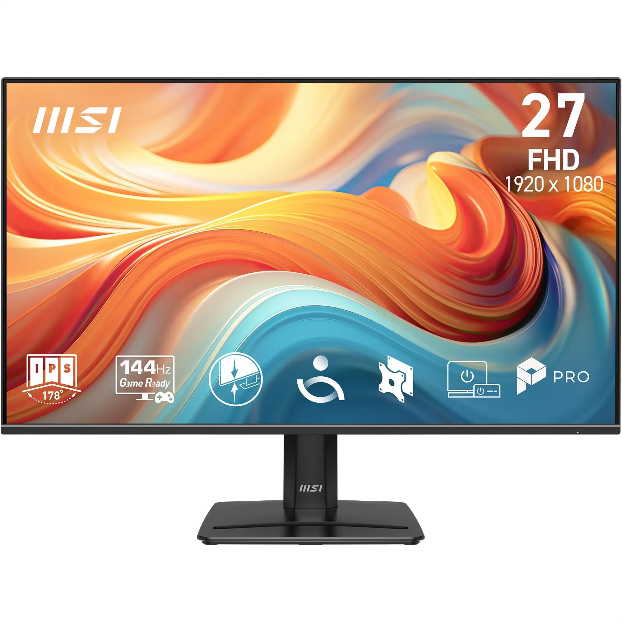 MSI PRO MP271 E14A 27-Inch FHD Computer Monitor, 1920x1080 IPS, 144Hz, 1ms, HDR Ready, AMD FreeSync, Eye Care, Built-in Speaker, HDMI 2.0, DP 1.2a, Tilt Adjustable, Vesa Mount, Black