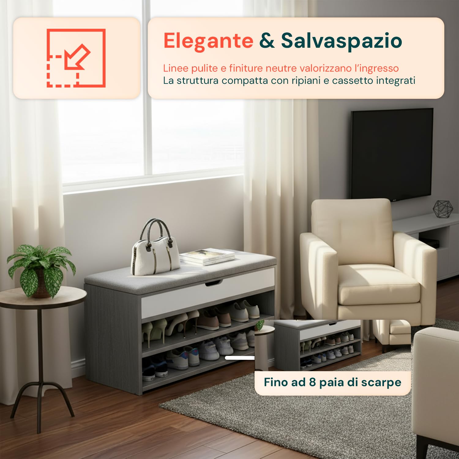 Avilia Panca Scarpiera Ingresso (Grigio)