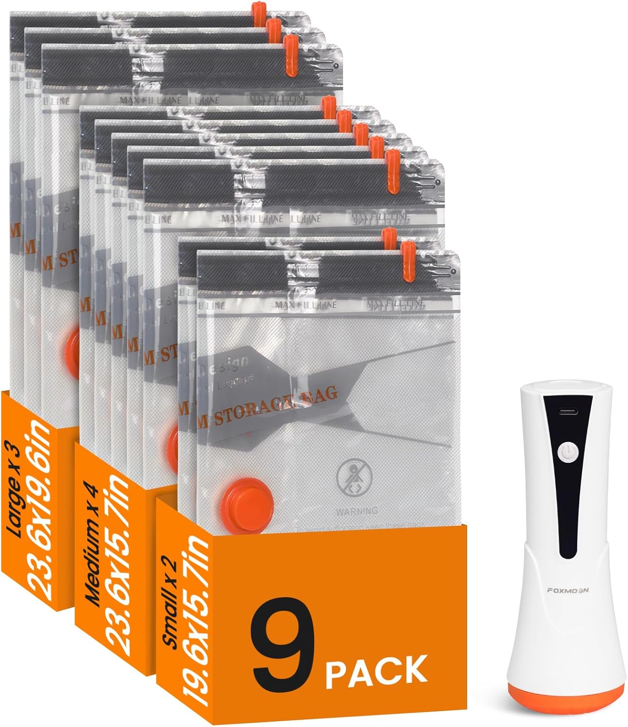 Vacuum Seal Bags for Clothing Travel with Rechargeable Cordless Pump, 9 Pack Compression Space Saver Bags for Packing, Luggage and Seasonal Storage