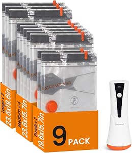 Vacuum Seal Bags for Clothing Travel with Rechargeable Cordless Pump, 9 Pack Compression Space Saver Bags for Packing, Luggage and Seasonal Storage