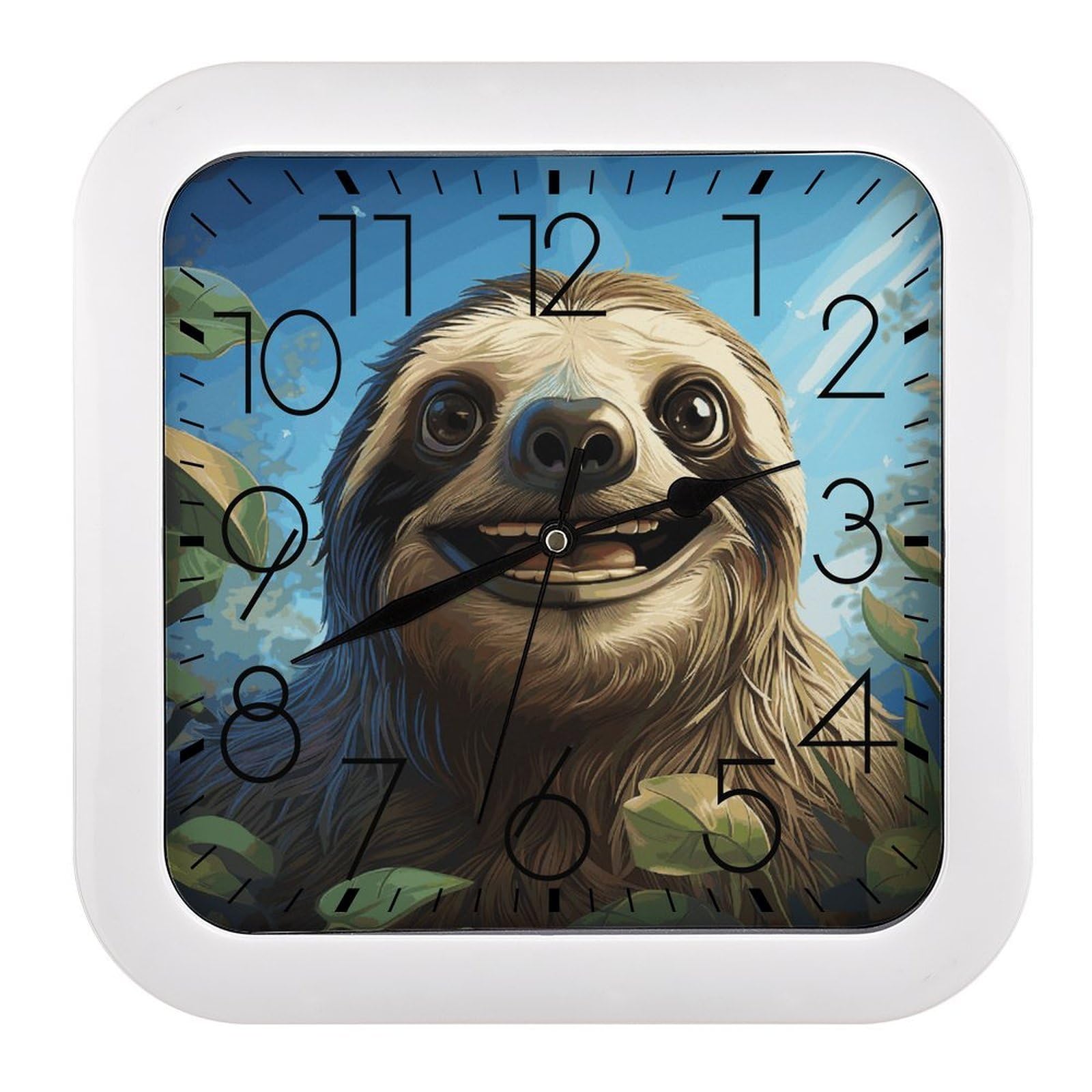 FekiLoot Cartoon Funny Sloth Wall Clock 10.2" Modern Farmhouse Square Clocks Silent No Ticking, Wall Art and Timepiece Clock for Shelf Table Mantel Or Bedside Clocks