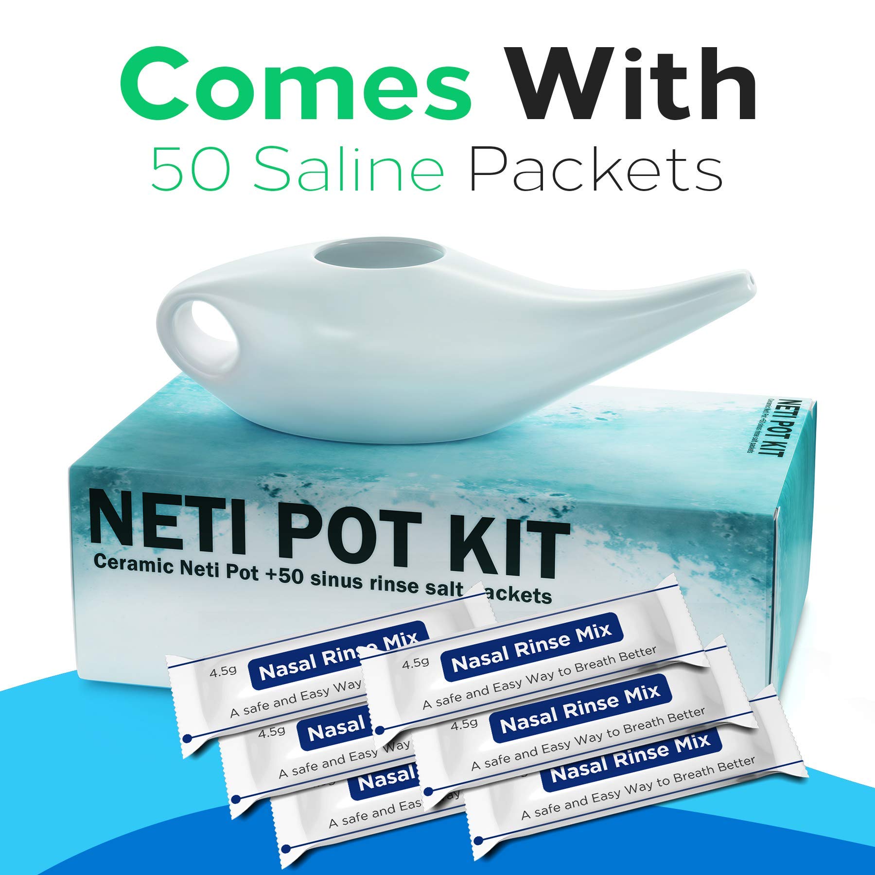 Buy Neti Pot w/ 50 Saline Nasal Rinse Packets (3 Months of Nasal Rinse