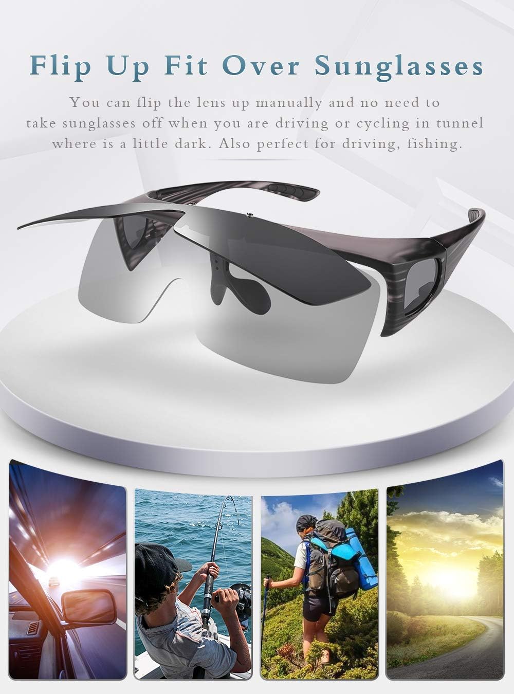 Flip Up Over Glasses Sunglasses Fit over Glasses with Polarized Lens for Men and Women
