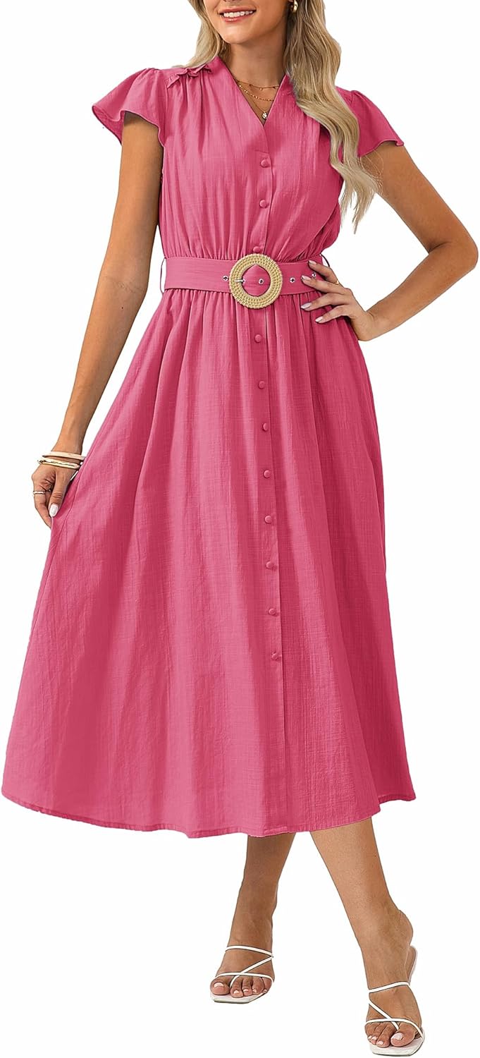 GRACE KARIN Women's Short Sleeve V Neck Dress,Casual Summer Dress,Flowy A Line Maxi Dresses