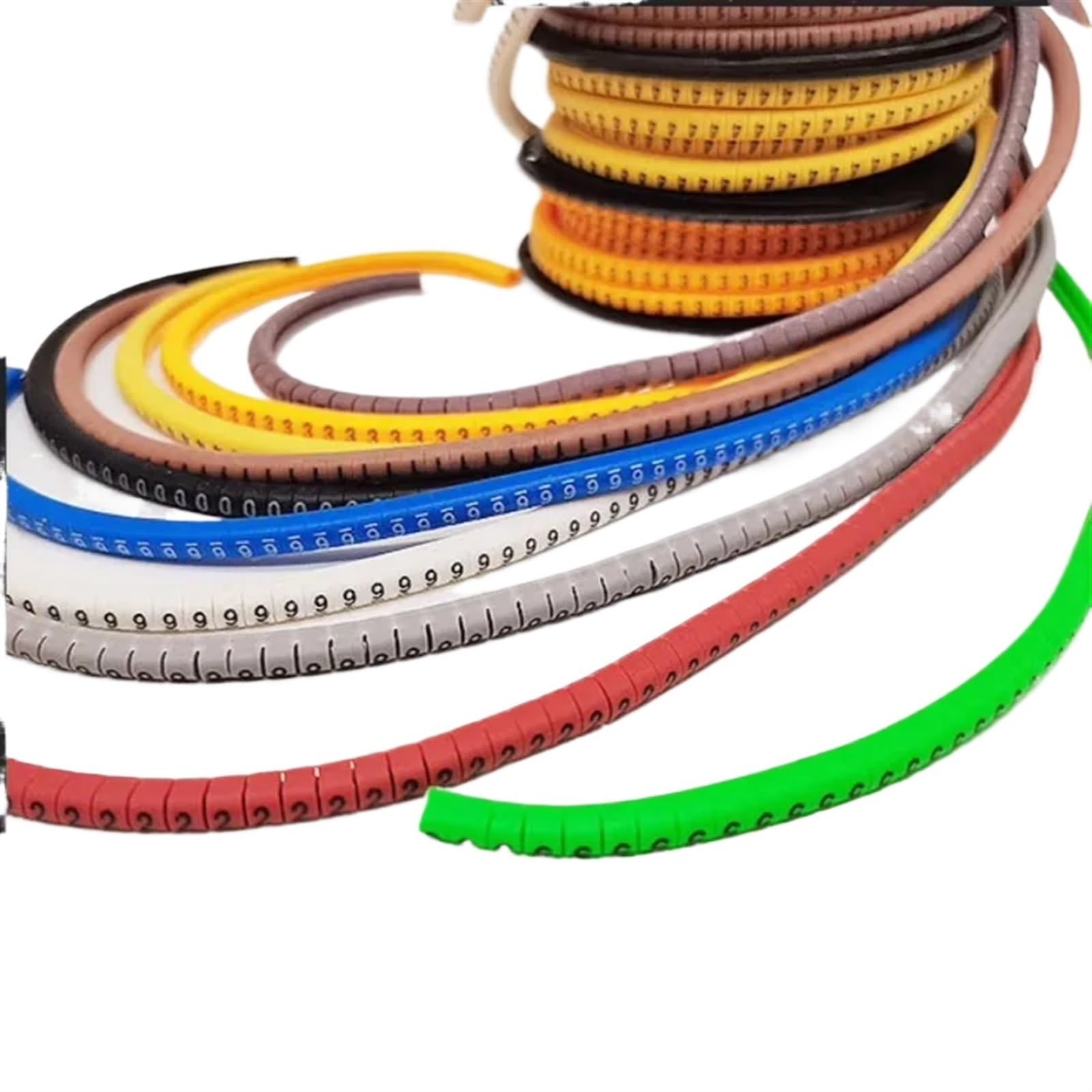 Znaczniki numerów do etykietowania kabli, 250/500/1000 szt. 0-9 znaczników przewodów kablowych do 2,5 mm², 18AWG-12AWG, kompatybilne z owijką spiralną, wielokolorowe