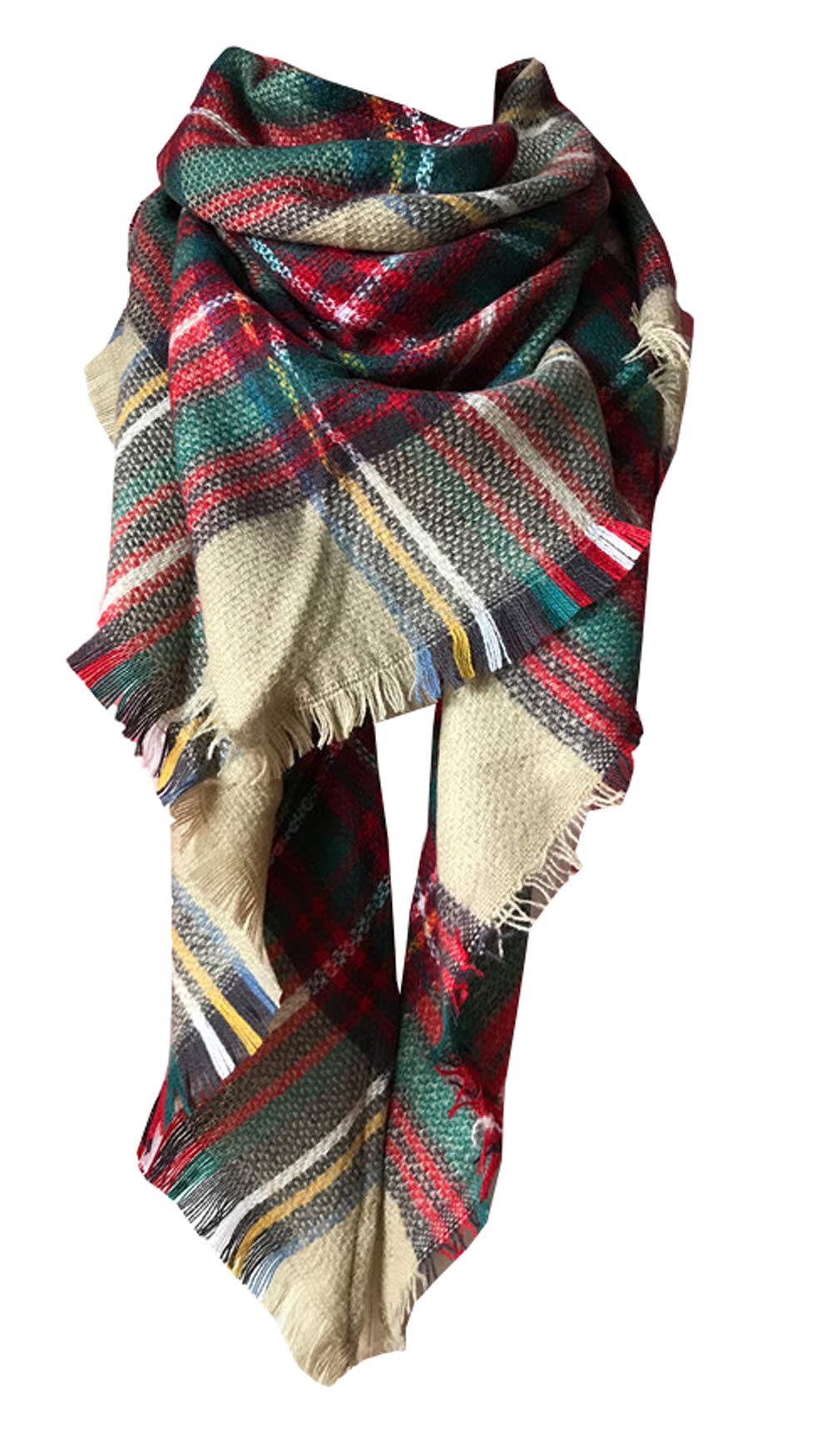 Womens Warm Long Shawl Winter Wraps Large Scarves Knit Cashmere Feel Plaid Triangle Scarf