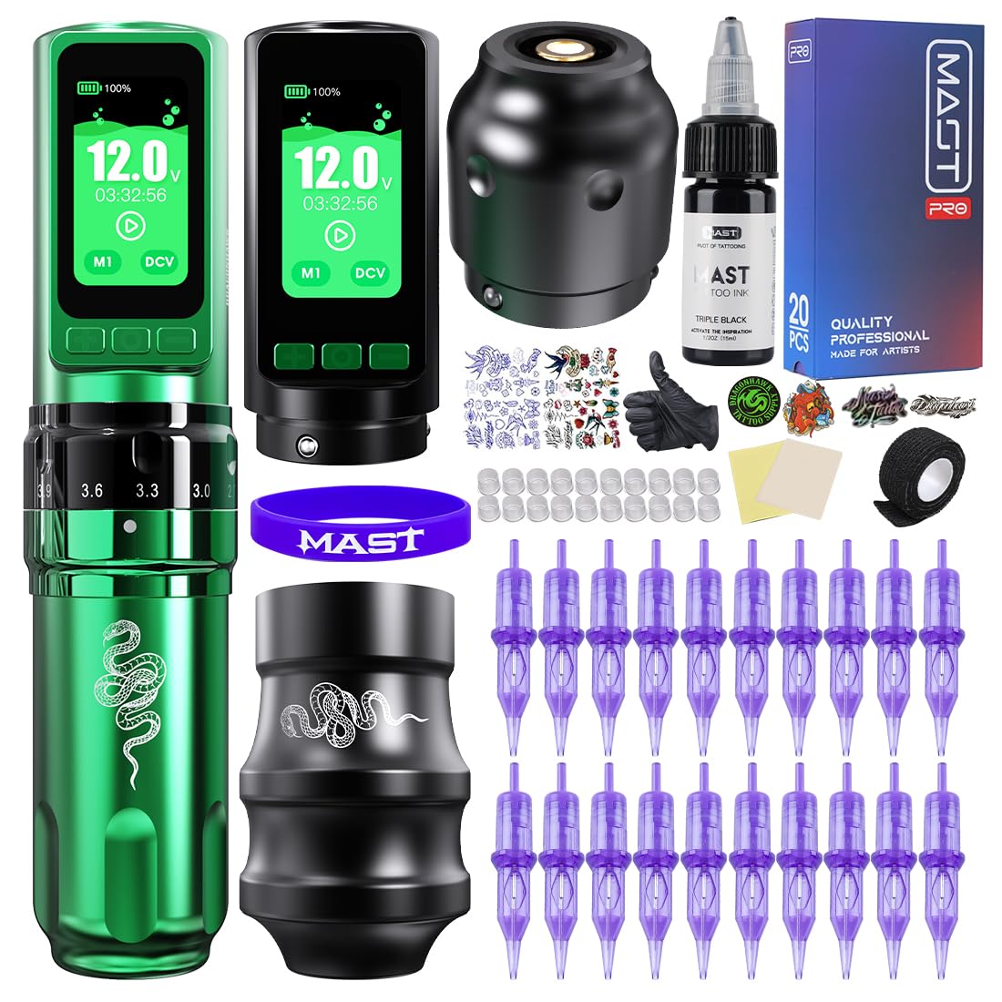 Mast Tattoo Gun Pen Machine, Fold Pro Cordless Year of Snake Edition Tattoo Machine Gift, Power Motor by Mcore-C3, 3000mAh Battery Power Supply (Kit)