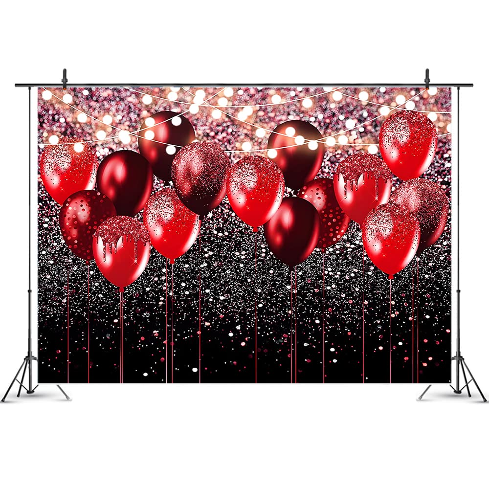 8x6ft Black and Red Glitter Balloons Backdrop for Wedding Prom Graduation Party Decoration Portrait Photography Background Cake Table Banner String Lights Decoration Photo Booth Props