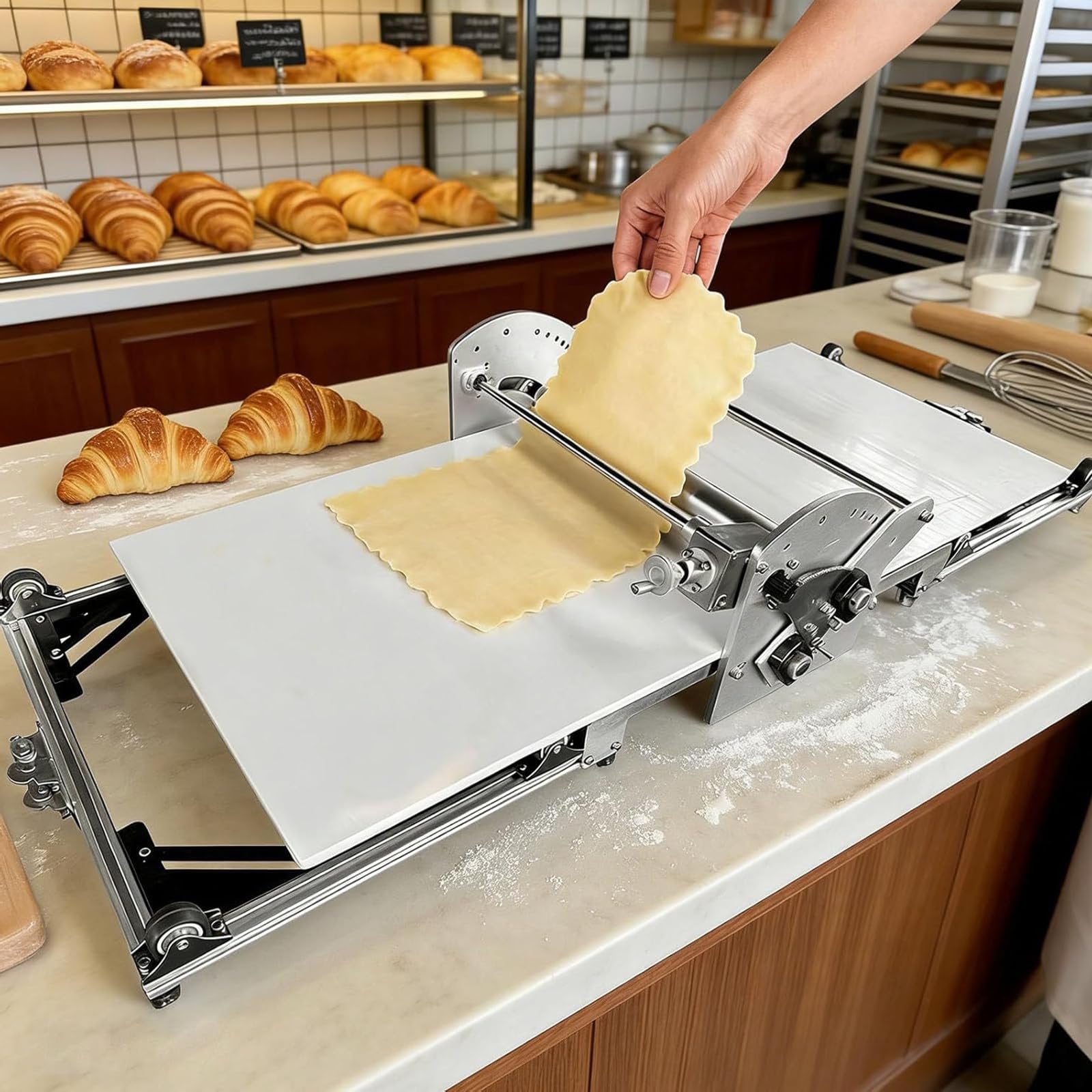 Sfogliatrice Professionale, da Banco, Multifunzione Pieghevole per Pizza E Croissant, Perfetta per La Preparazione di Impasti E Pasticceria