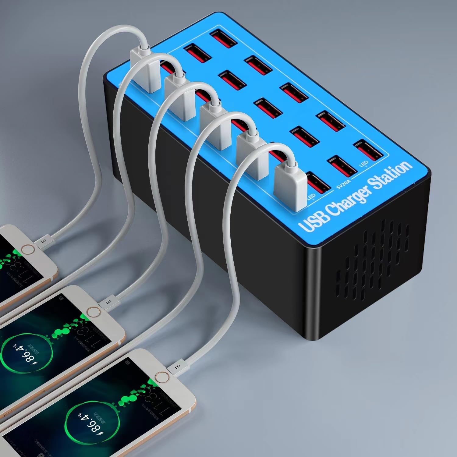 Chargeur USB 20 Ports - 100W Station de Charge Rapide pour Multiple Appareils (Smartphones, Tablettes, Montres Connectées) - Adaptateur Secteur Compact avec Technologie Intelligente