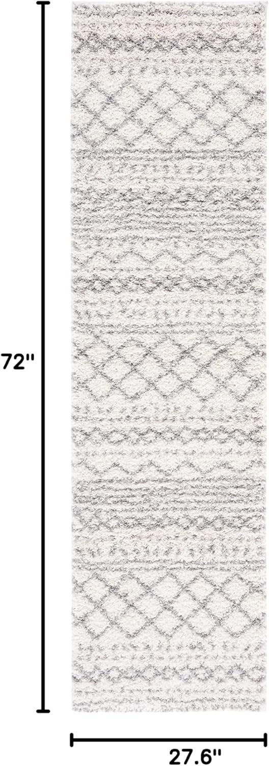 SAFAVIEH Arizona Shag Collection Runner Rug - 2'3" x 6', Ivory & Grey, Moroccan Boho Design, Non-Shedding & Easy to Clean, Ideal for Ideal for Living Room, Hallway, Foyer, Bedroom (ASG741F)