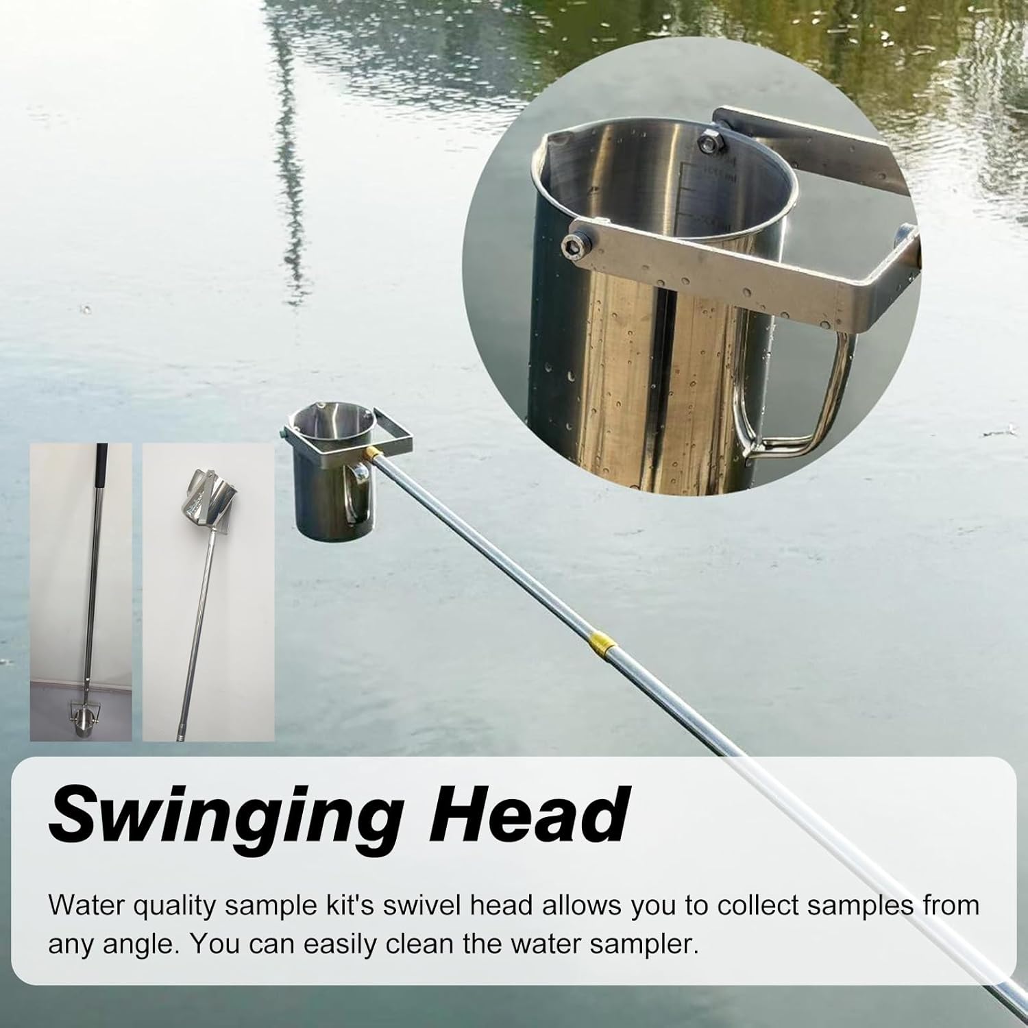 500ml 1000ml Pendulum Beaker Sampler with 1.5 2 3 4 5 6 7 M Extension Stainless Steel Pole, Pool Water Sample Dipper, for Lake River Wellhead(1000ML,1.12-3m/3.7-9.8ft)
