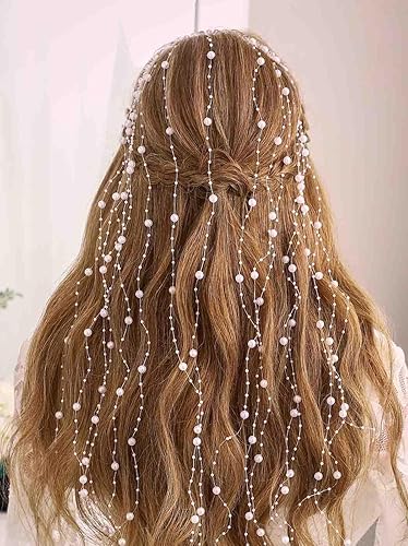 Miniatura 5 de CASDRE Diadema de boda con perlas de diamantes de imitación plateados, borla para el cabello, fiesta de noche, accesorios para el cabello para
