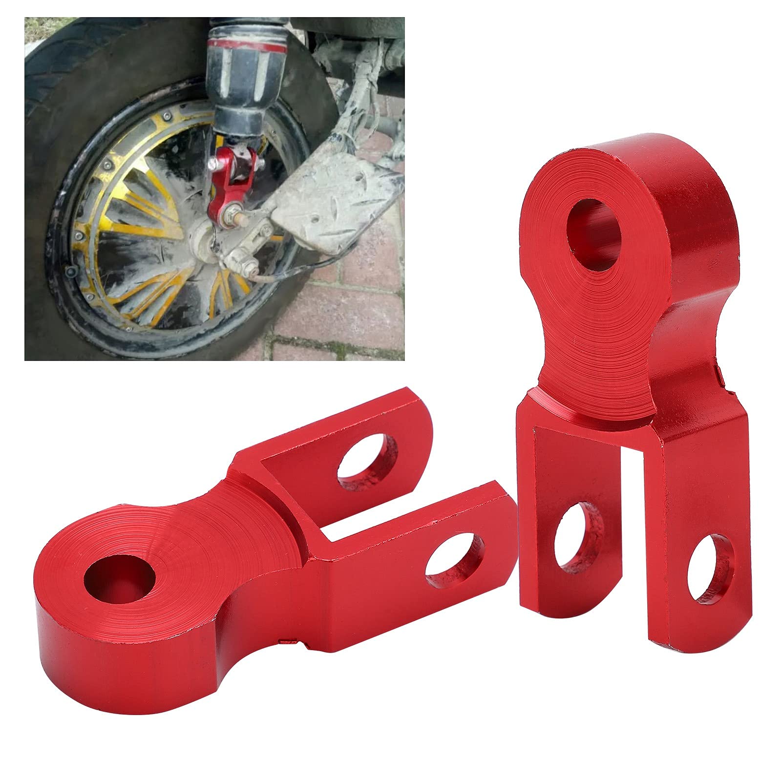 Buachois 2 Pezzi Riser Ammortizzatore Posteriore M10, Prolunga Altezza in Lega di Alluminio per Moto (Rosso)