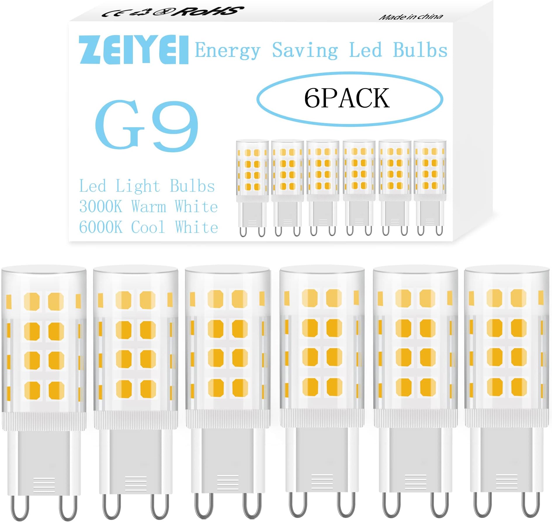 G9 LED Bulbs, Warm White 3000K, 5W (40-50W Halogen Equivalent), 450LM, Non-Dimmable Flicker-Free, Energy-Saving LED Bulbs - Suitable for Home Decor, Commercial, and Office Lighting-6Pcs